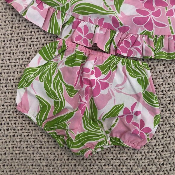 ALOHA Hawaiian Floral 6 Months Baby Set Island USA Tropical pink green white - Picture 5 of 8